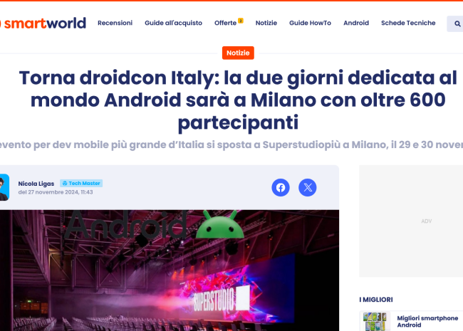 Torna droidcon Italy la due giorni dedicata al mondo Android sarà a Milano con oltre 600 partecipanti SmartWorld